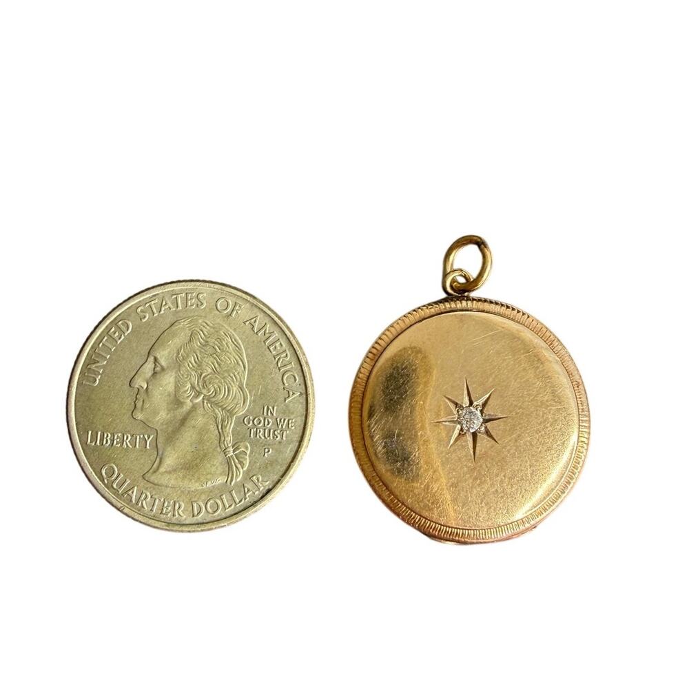 Edwardian Solid 14K Gold Diamond Starburst Photo Locket Pendant Antique 4,2g - Picture 10 of 12